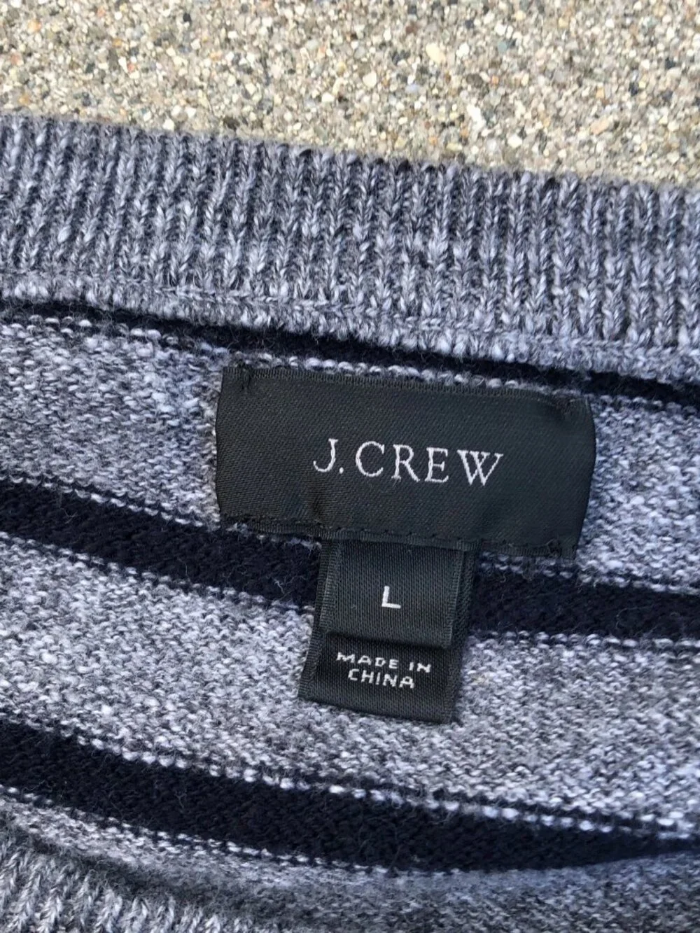 J. CREW Striped Pullover Sweater Men's LARGE Grey Long Sleeve Sweatshirt